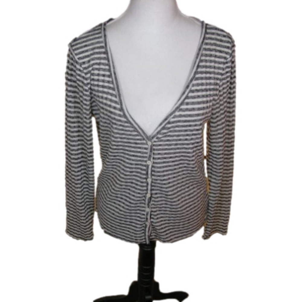 BKK Chance Gray/White Lightweight Cardigan Size M or L